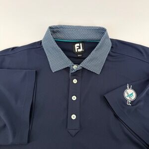 FootJoy ProDry‎ Golf Polo Shirt Patterned Collar Fircrest Logo XL Navy Blue